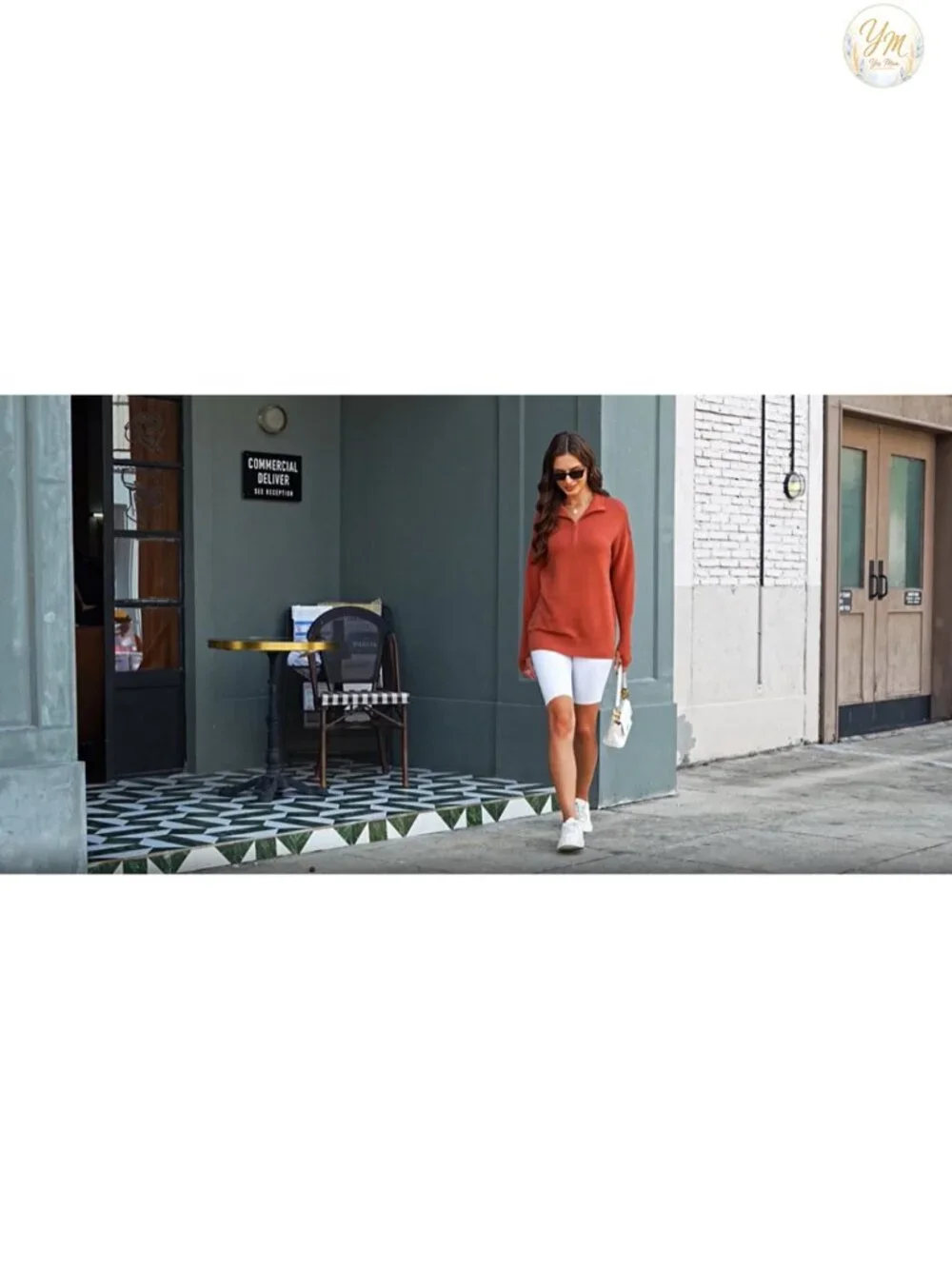 Women's Oversized Knit Pullover Sweater with Thumbholes Long Sleeve Quarter Zip